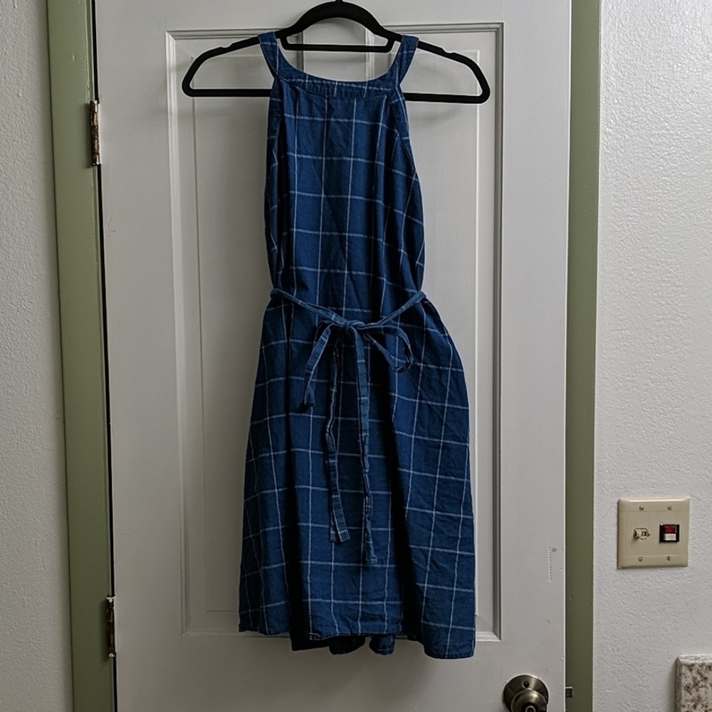 Grid Patterned Blue Dress